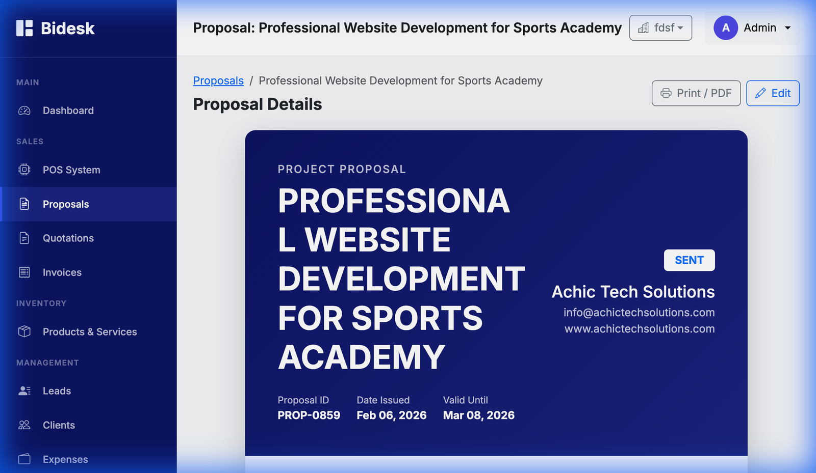 Professional Proposal View